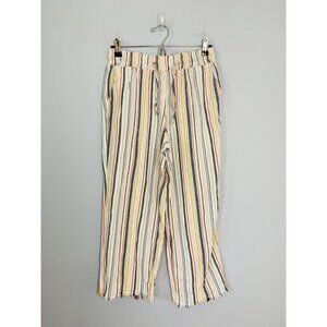 Linen Cropped Pants Royalty For Me Women's Size S Multicolor Striped Raw Hem